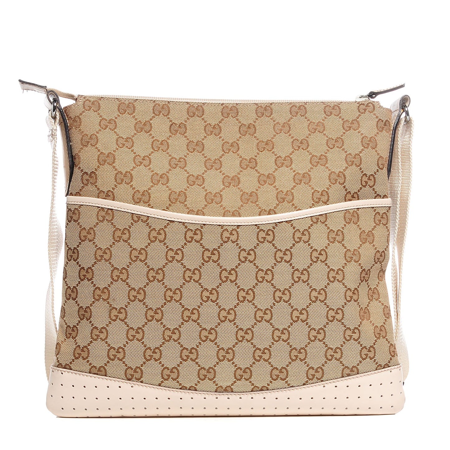 Monogram Calfskin Perforated Medium Flat Messenger Bag Off White