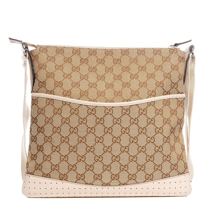 Gucci Monogram Calfskin Perforated Medium Flat Messenger Bag Off White 1 of 7