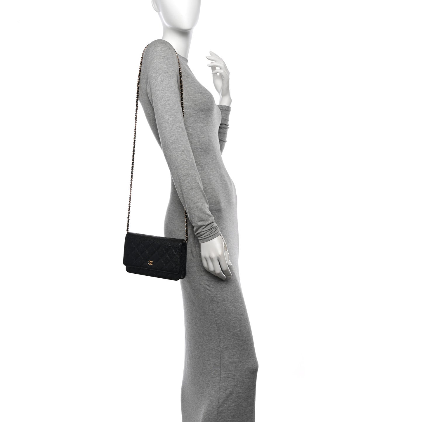 Caviar Quilted Wallet on Chain WOC Black