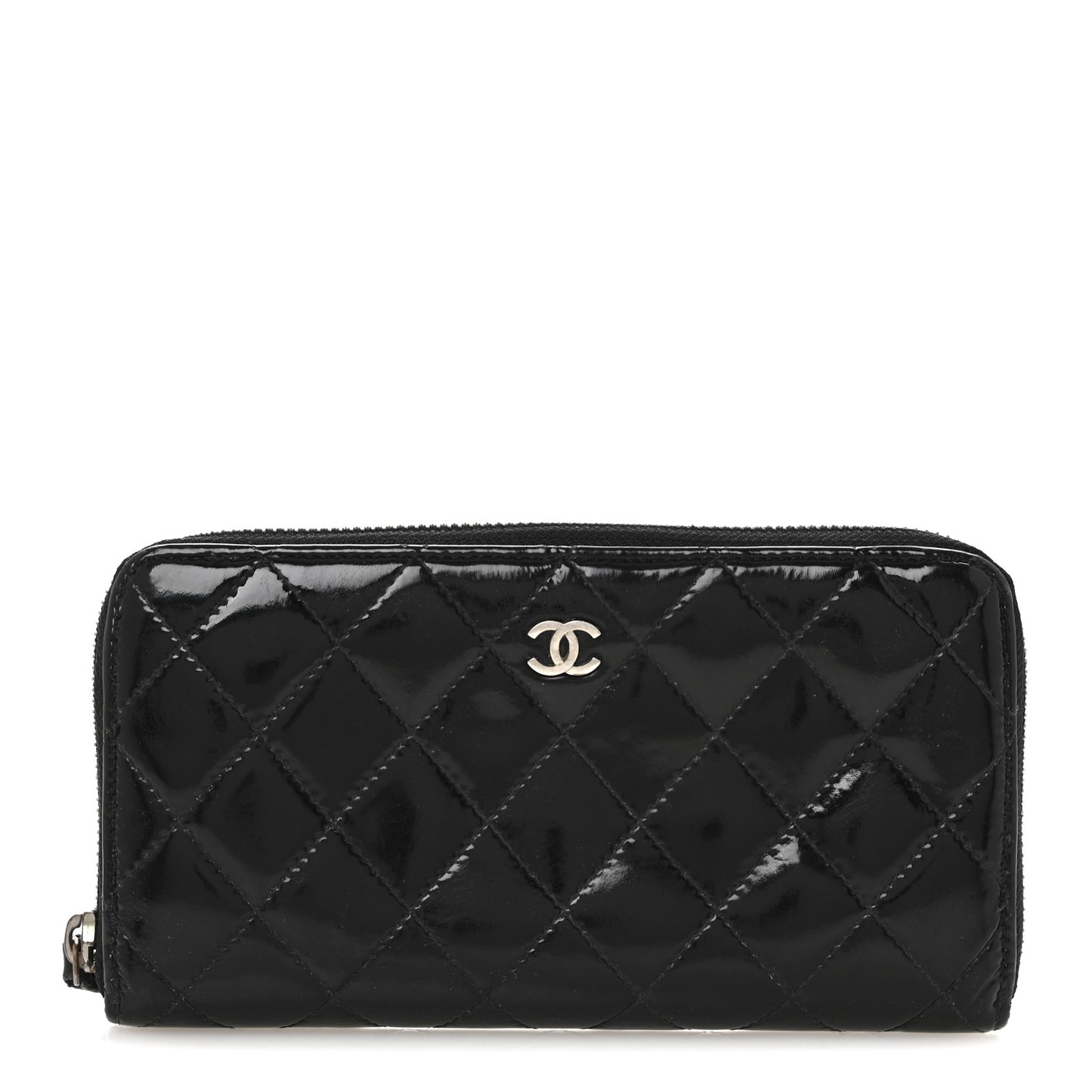 Patent Quilted Large Gusset Zip Around Wallet Black Black