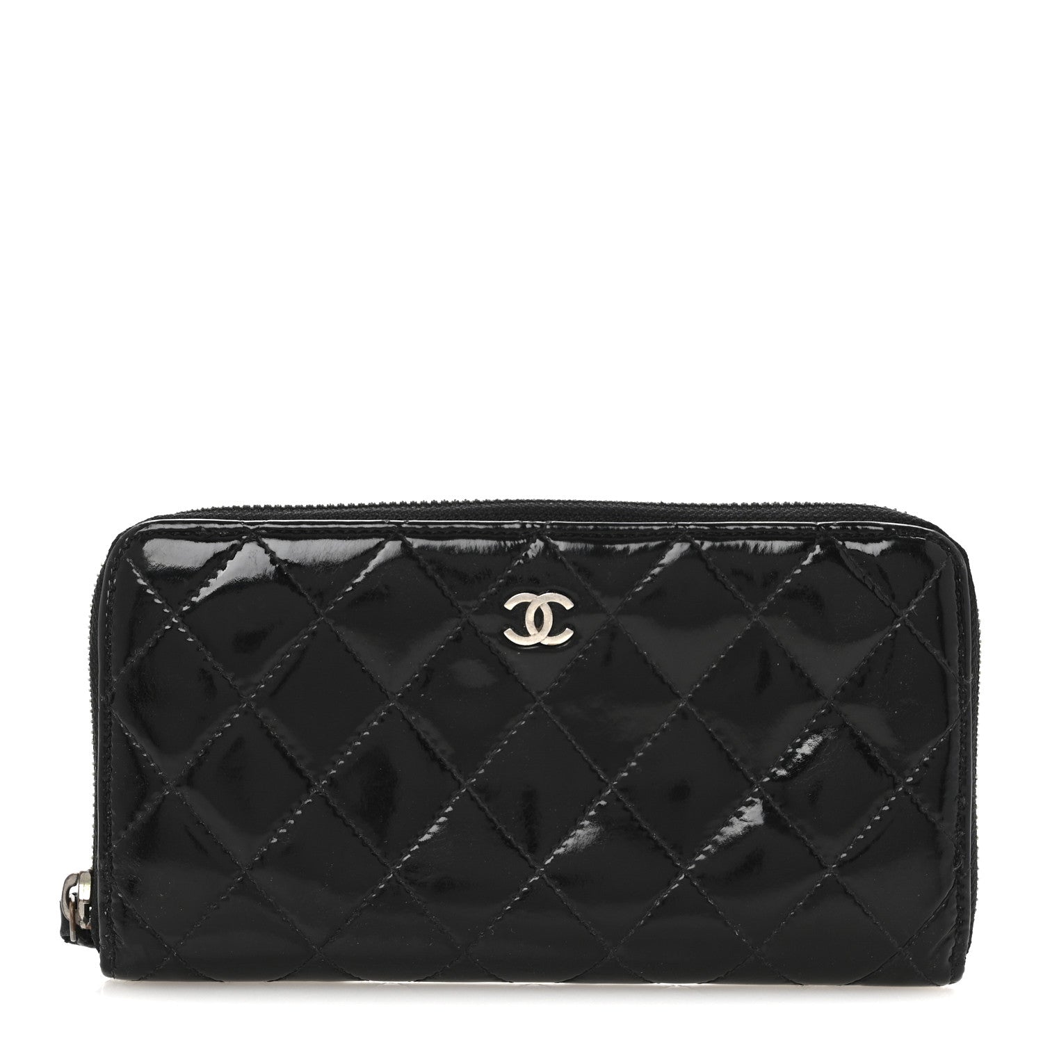 Chanel Patent Quilted Large Gusset Zip Around Wallet Black Black 1 of 13