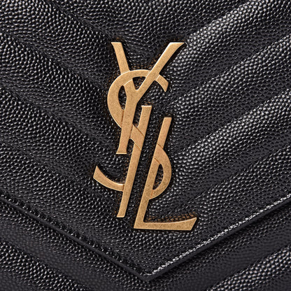 Saint Laurent Grain De Poudre Matelasse Chevron Deconstructed Monogram Chain Wallet Black 8 of 11