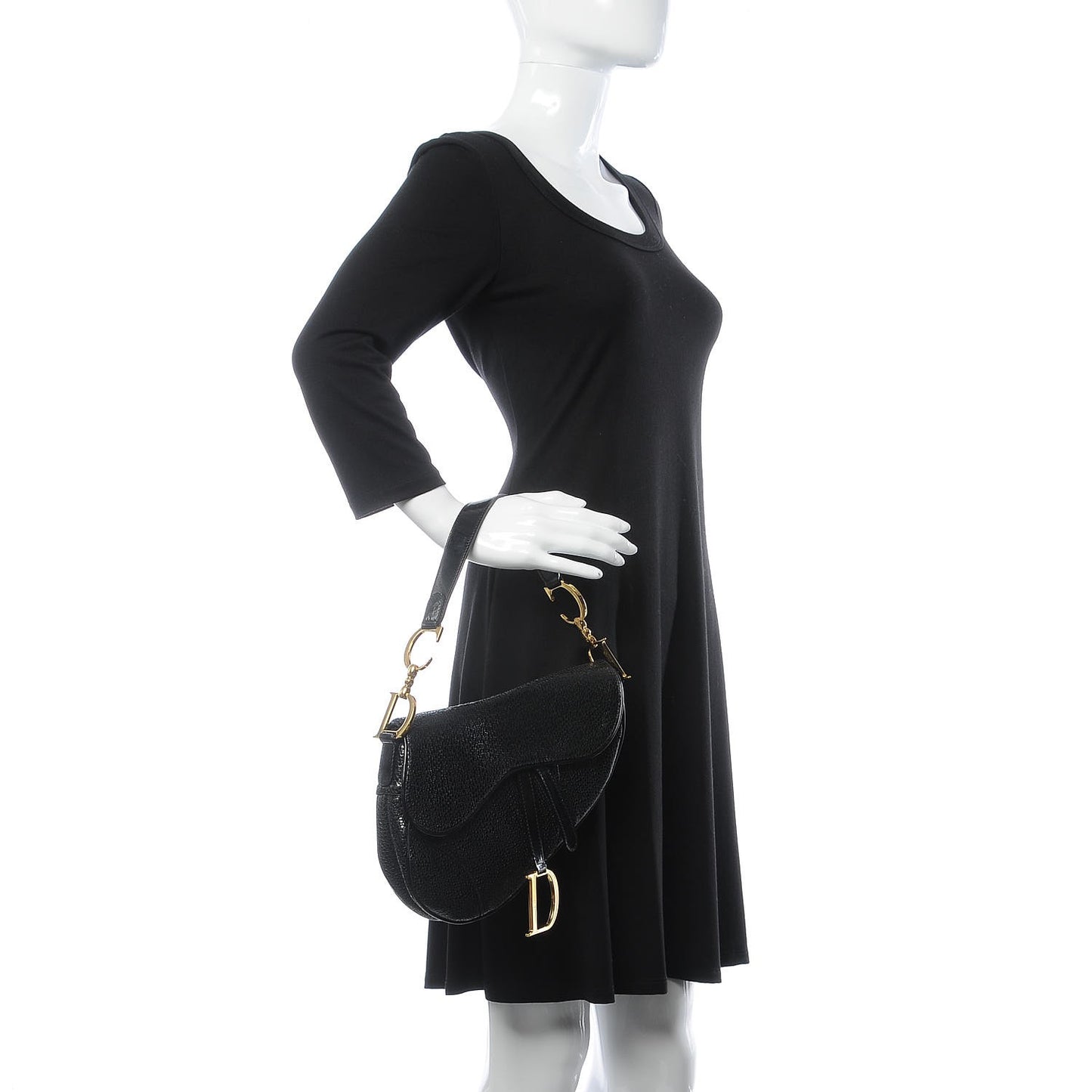 Calfskin Stingray Embossed Saddle Bag Black