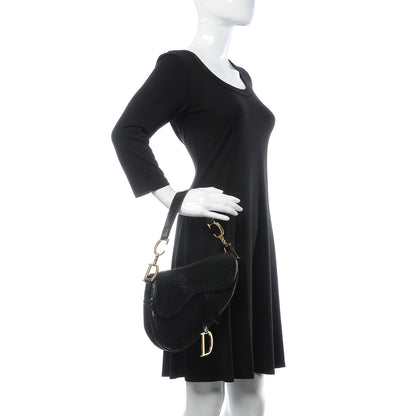 Christian Dior Calfskin Stingray Embossed Saddle Bag Black 2 of 7