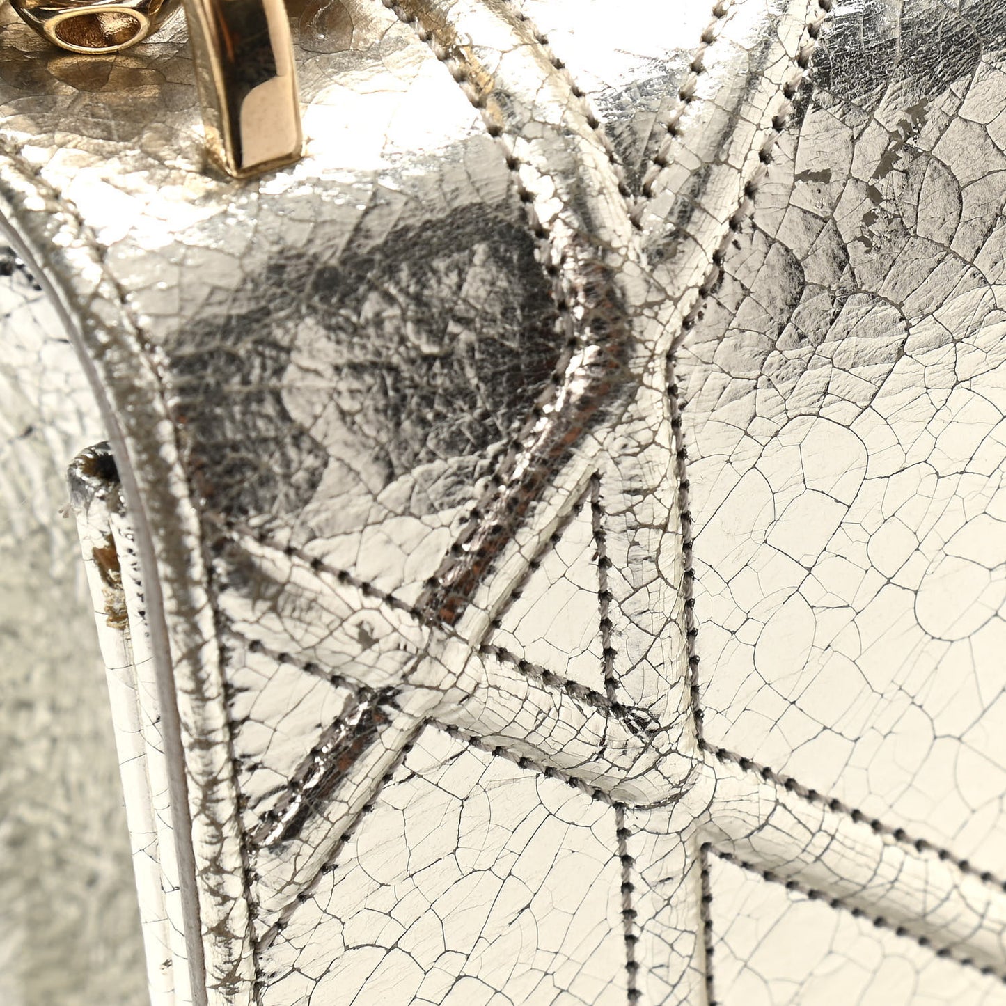 Metallic Ceramic Effect Deerskin Medium Diorama Flap Bag Silver