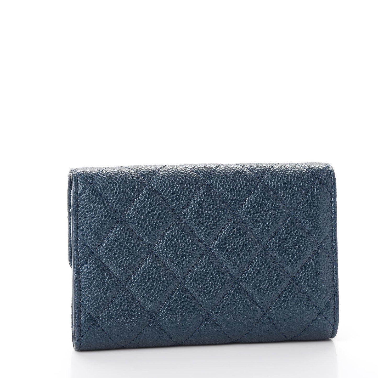 Metallic Caviar Quilted Medium Flap Wallet Dark Blue