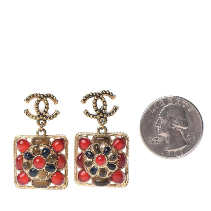 Chanel Gripoix Poured Glass Square CC Drop Earrings Red Blue Gold 2 of 4