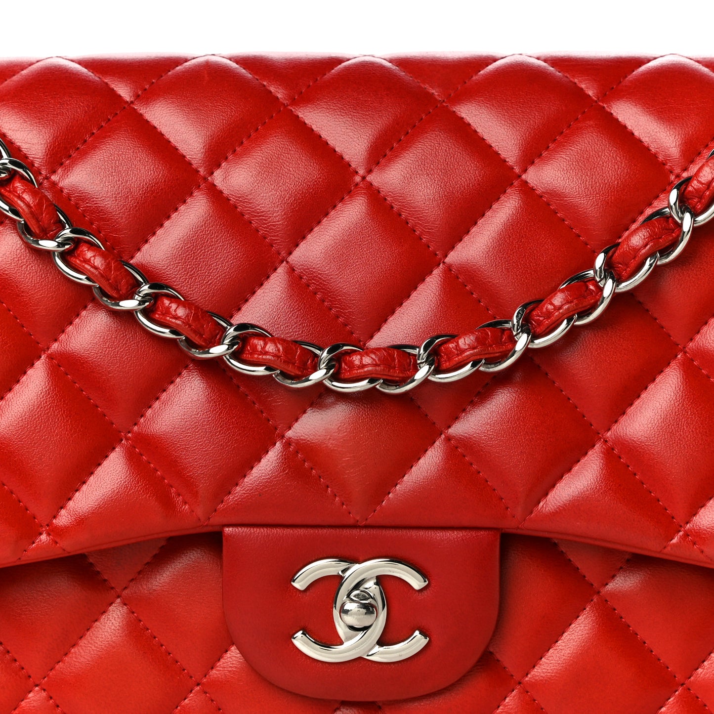 Lambskin Quilted Jumbo Double Flap Red