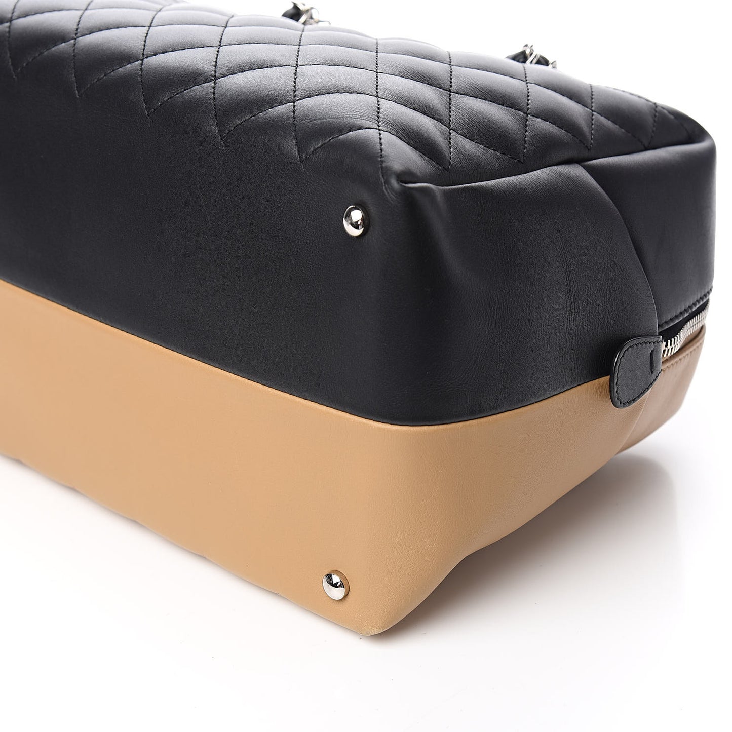 Calfskin Quilted Bi-Color Feather Weight Bowling Bag Black Beige