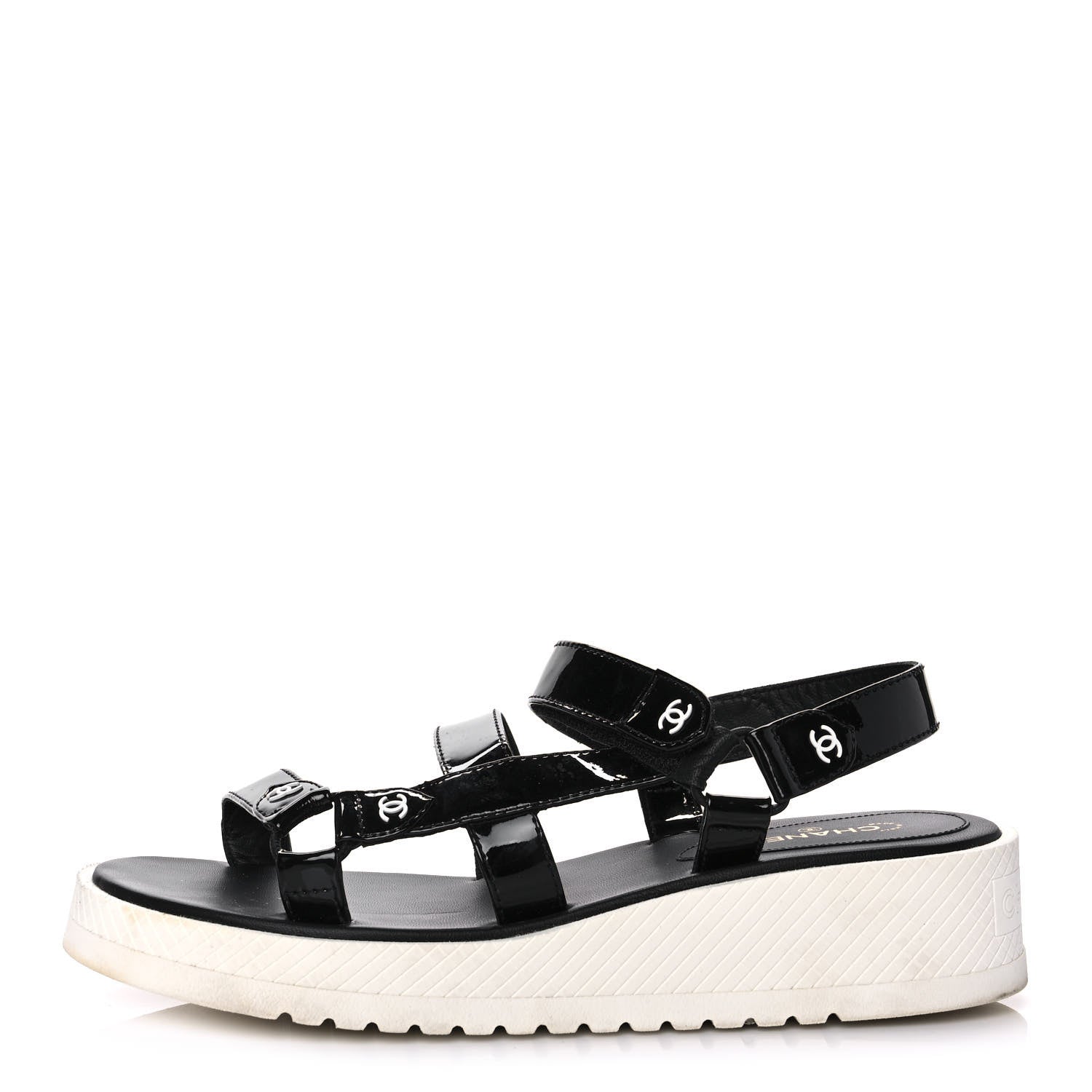 Chanel Patent Calfskin Velcro Dad Sandals 40 Black 1 of 8