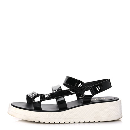 Chanel Patent Calfskin Velcro Dad Sandals 40 Black 1 of 8