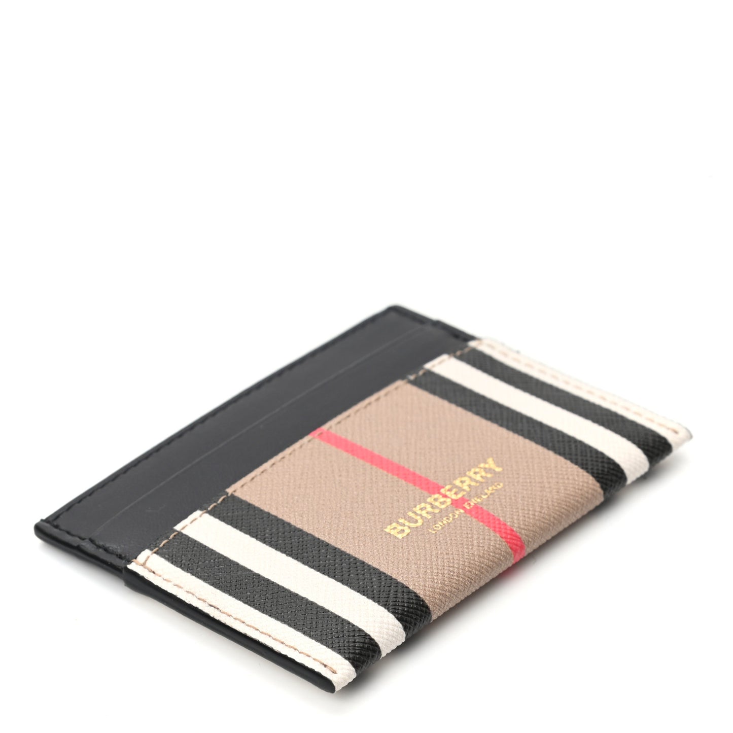 E-Canvas Calfskin Icon Stripe Card Case Archive Beige