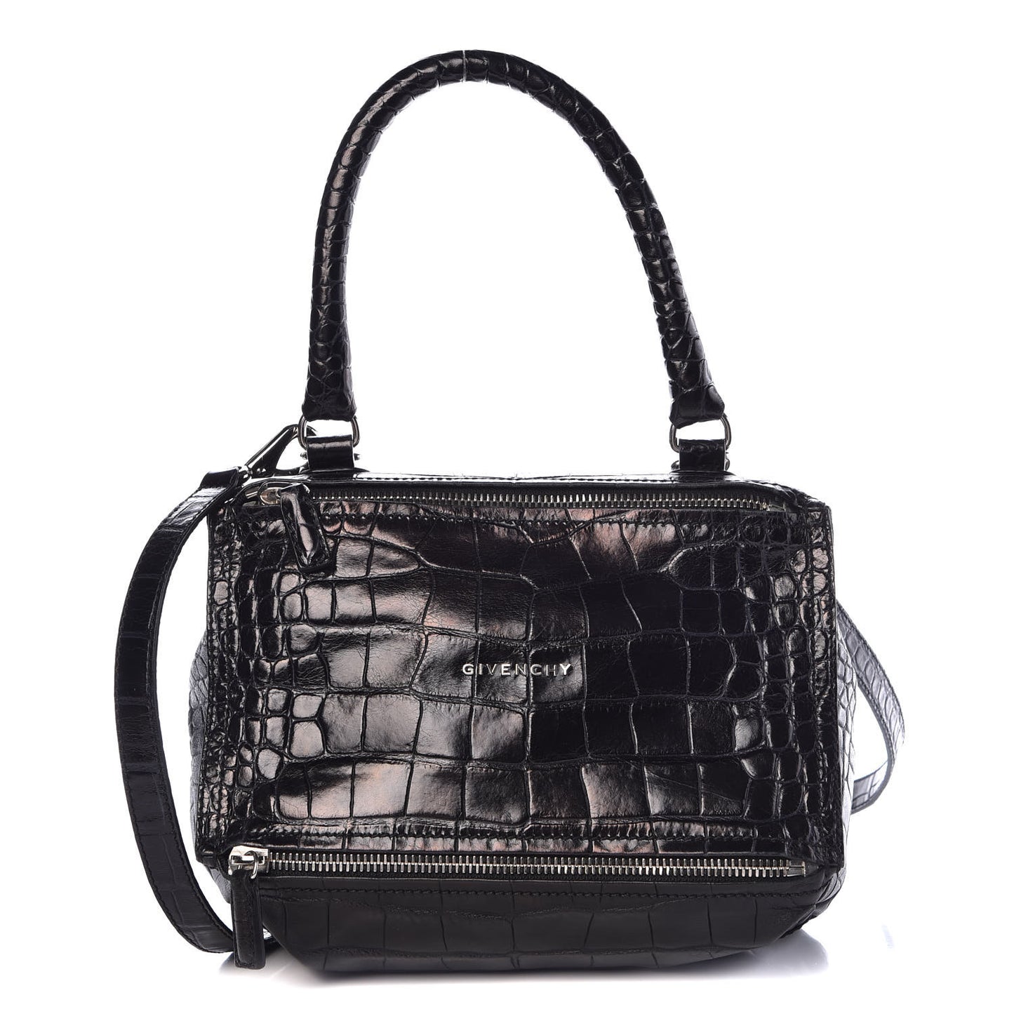 Calfskin Crocodile Embossed Small Pandora Black