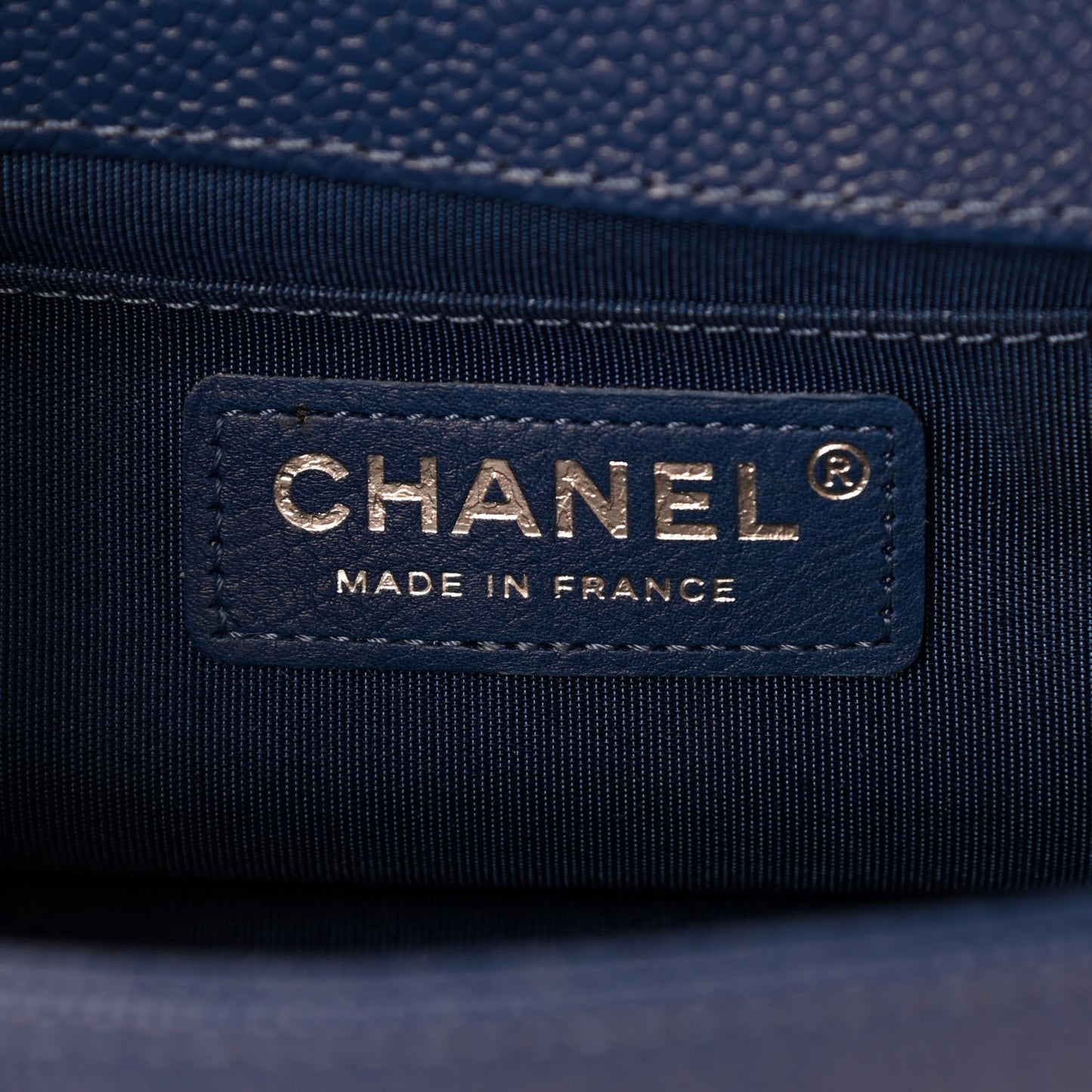 Caviar Chevron Quilted Small Boy Flap Dark Blue