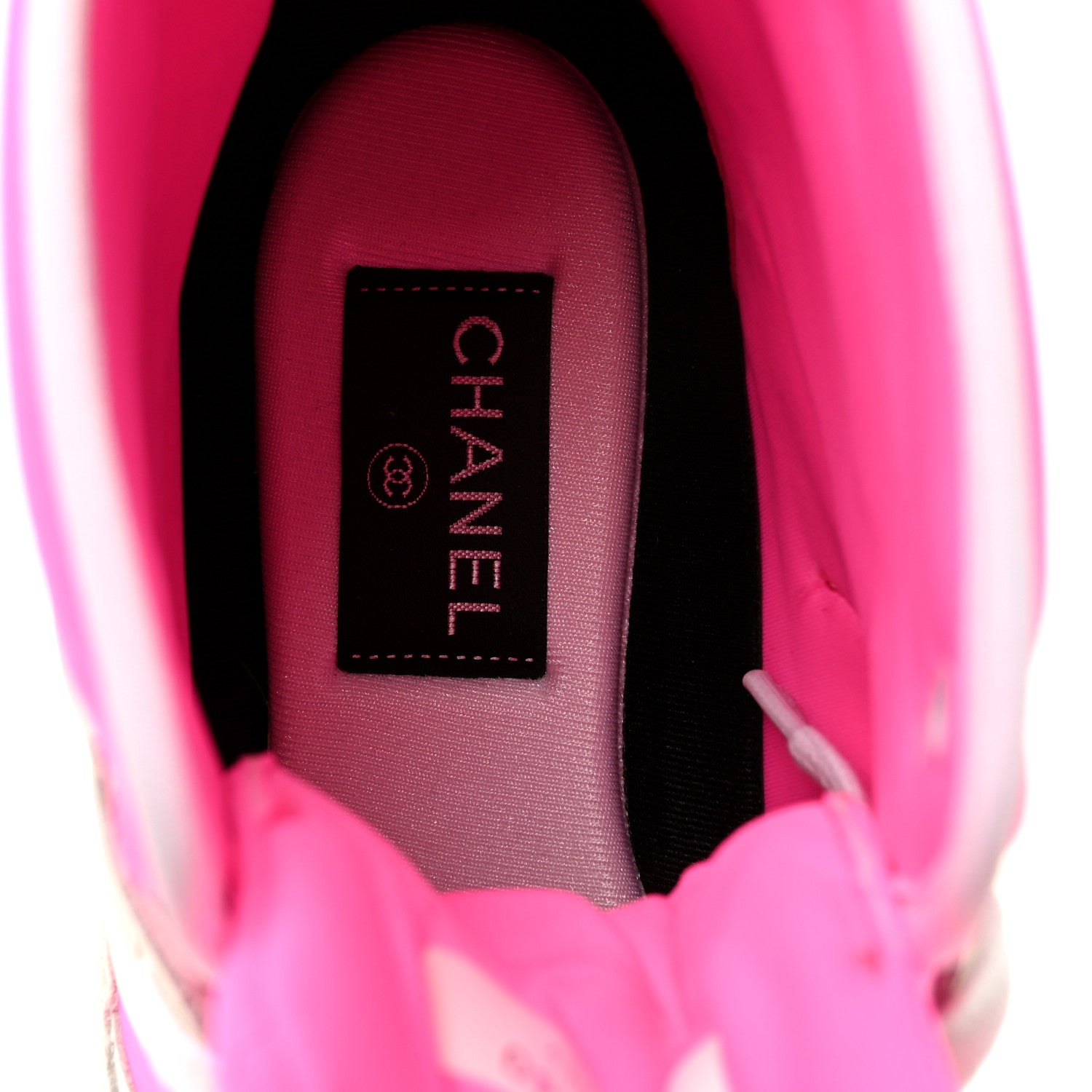 Chanel Suede Calfskin Lambskin Neoprene High Top CC Sneakers 40 White Fluo Pink 7 of 9