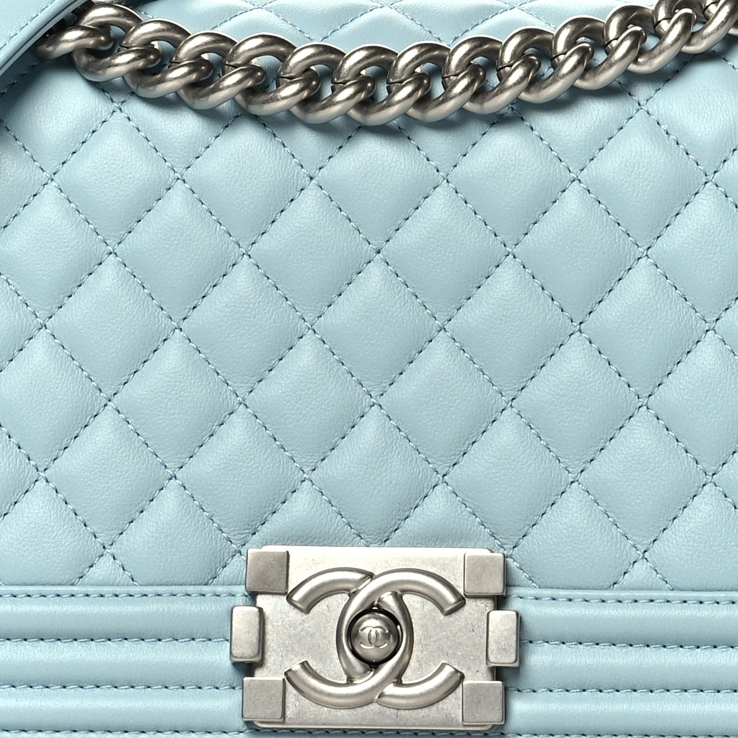 Lambskin Quilted Medium Boy Flap Light Blue