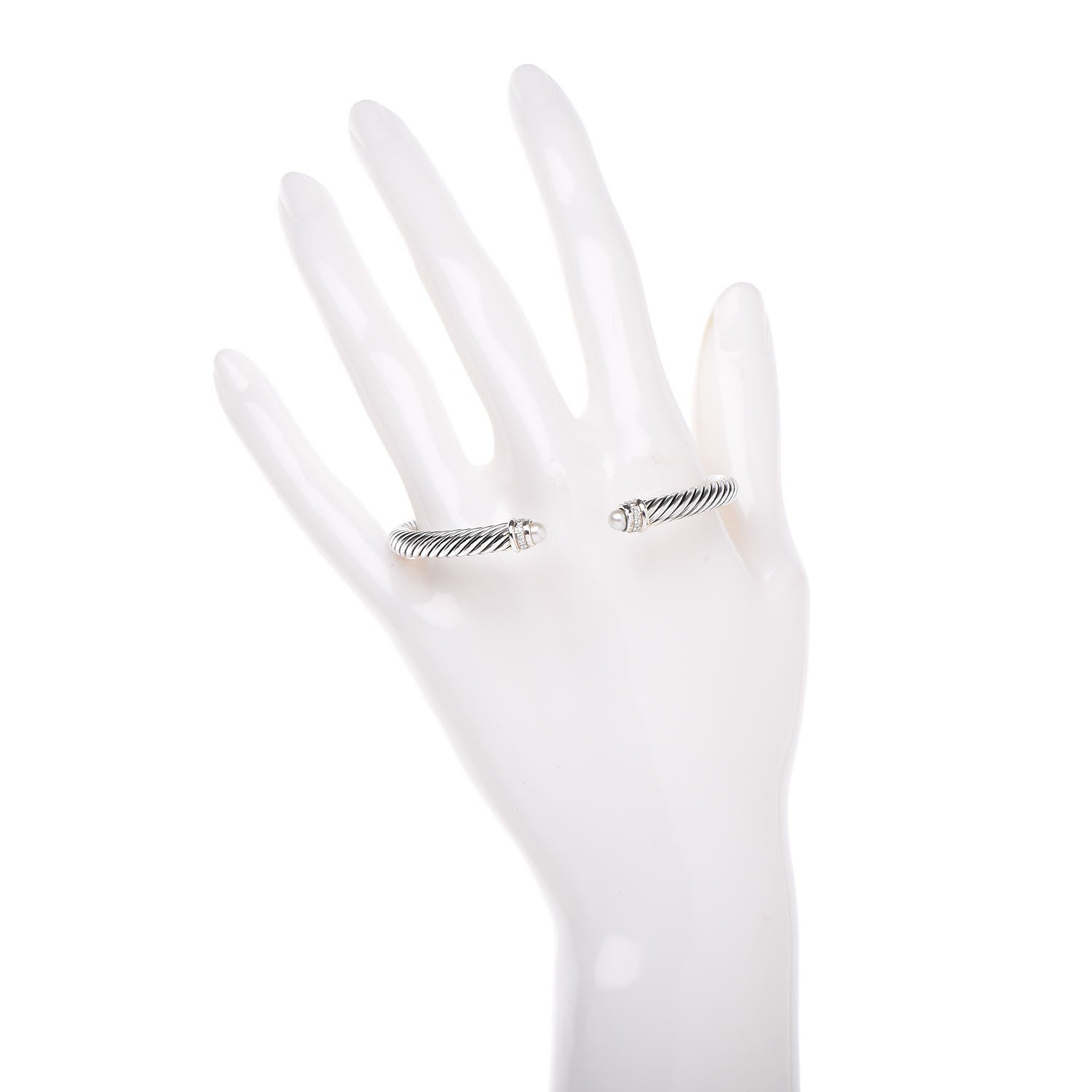 David Yurman Sterling Silver Diamond Pearl 5mm Cable Classics Bracelet 2 of 4