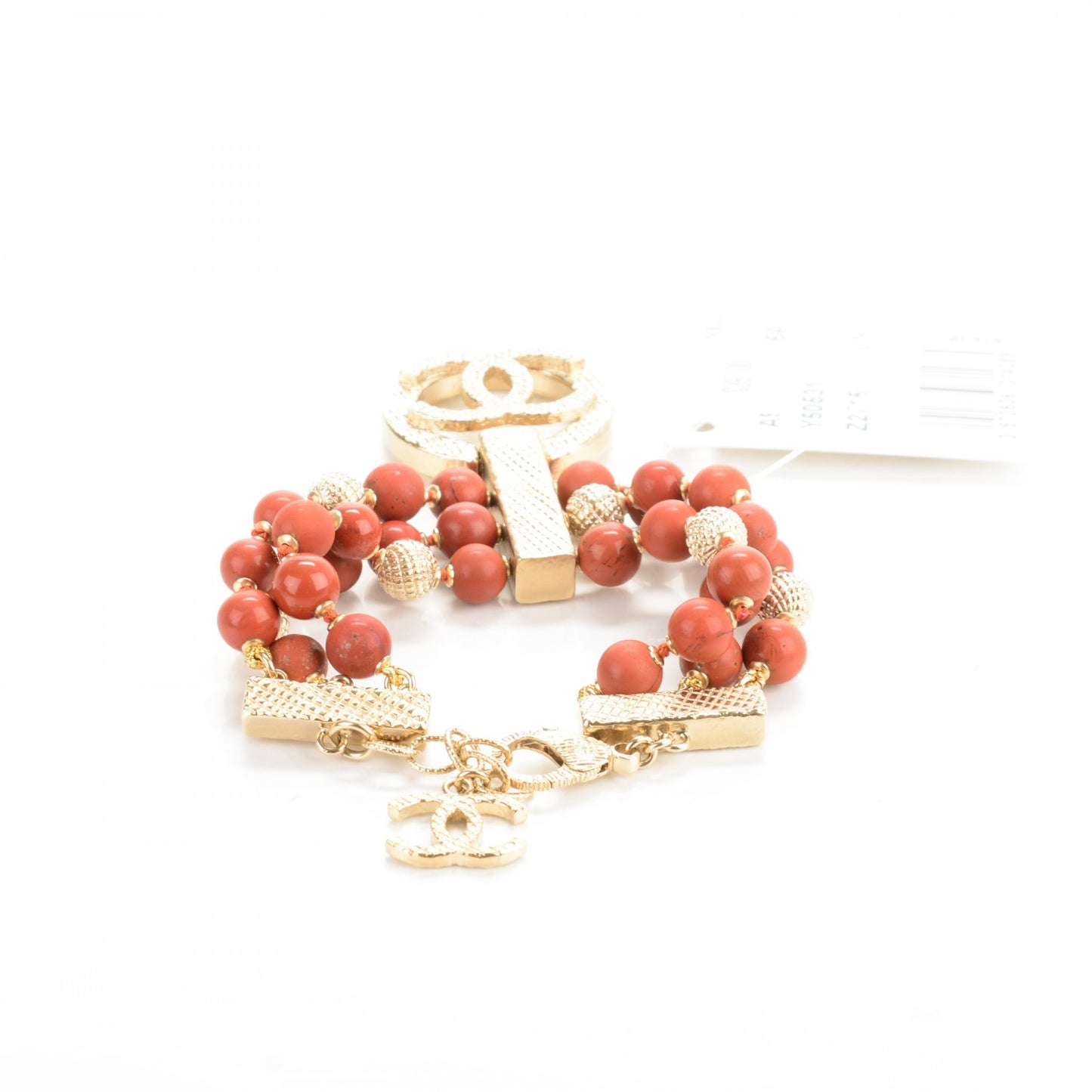 Beaded Multistrand Drop CC Bracelet Golden Red