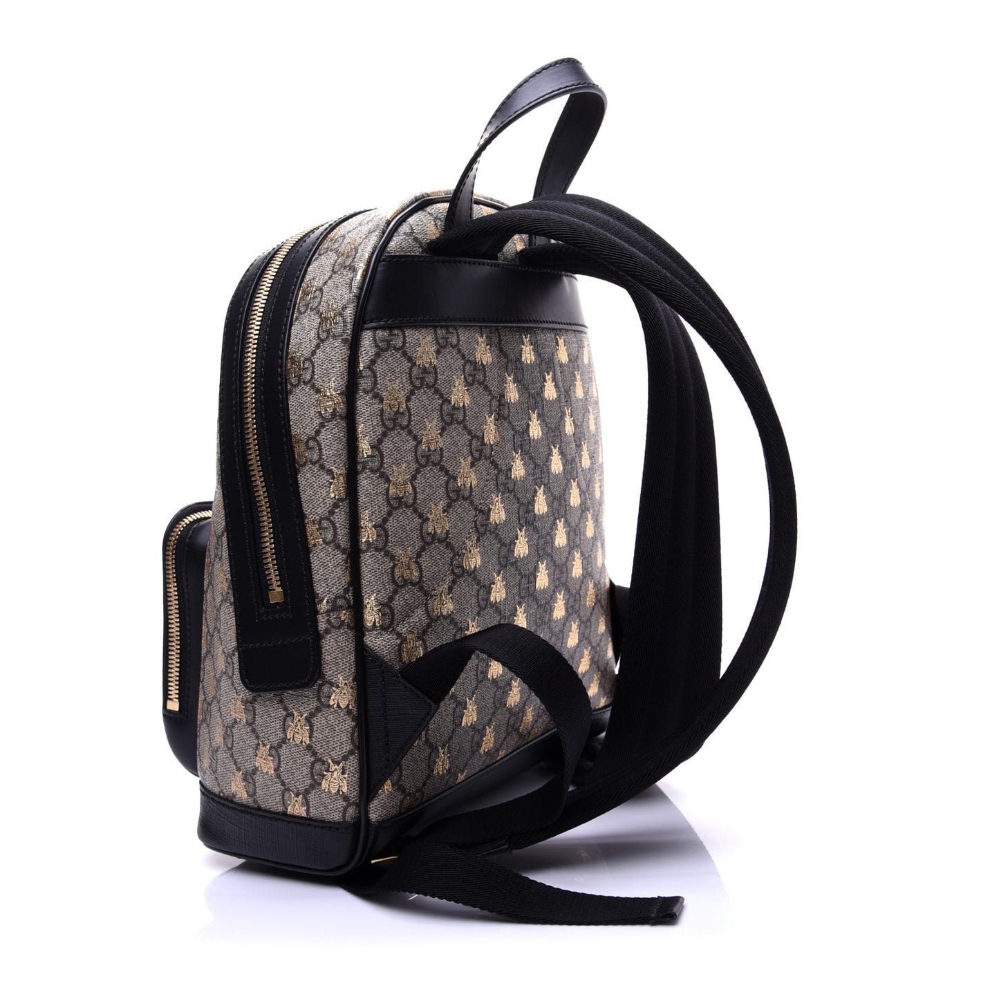 GG Supreme Monogram Bees Print Small Day Backpack Beige Oro Black