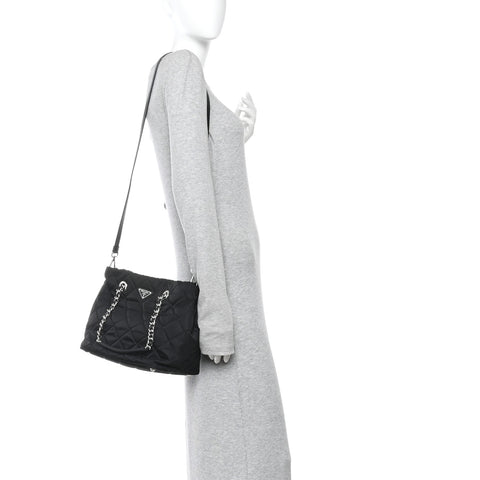 Nylon Tessuto Impuntu Quilted Tote Black