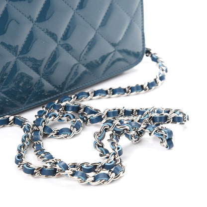 Chanel Patent Quilted Brilliant Wallet On Chain WOC Blue 10 of 13