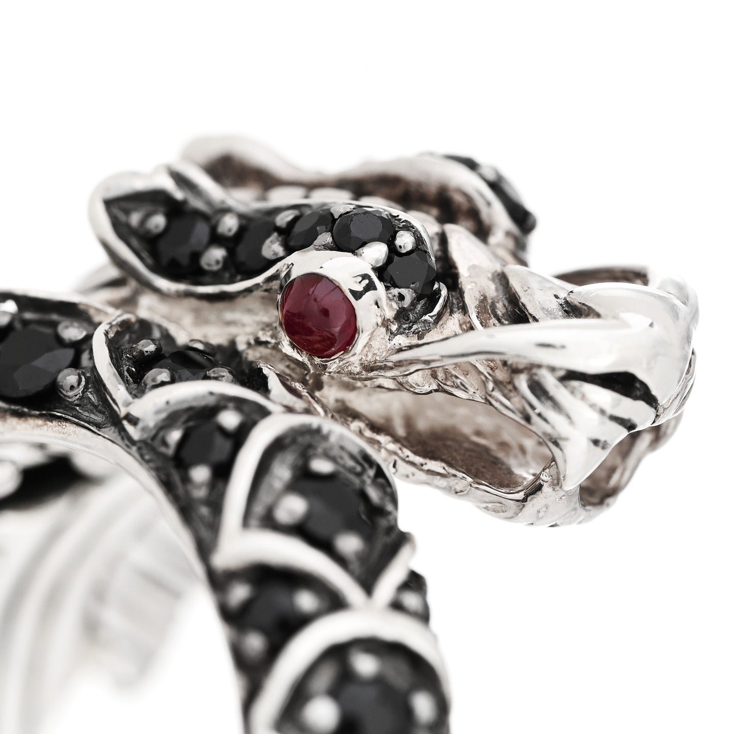 Sterling Silver Black Sapphires Ruby Naga Dragon Head Ring 54 7