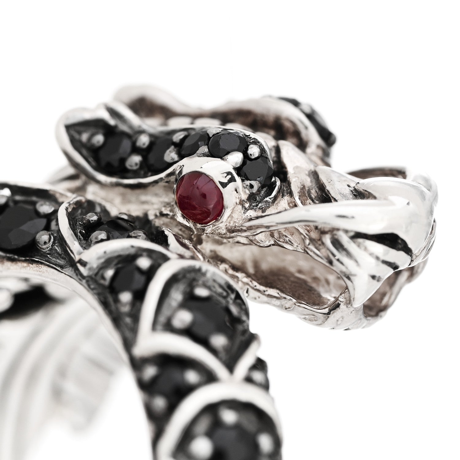 John Hardy Sterling Silver Black Sapphires Ruby Naga Dragon Head Ring 54 7 7 of 7