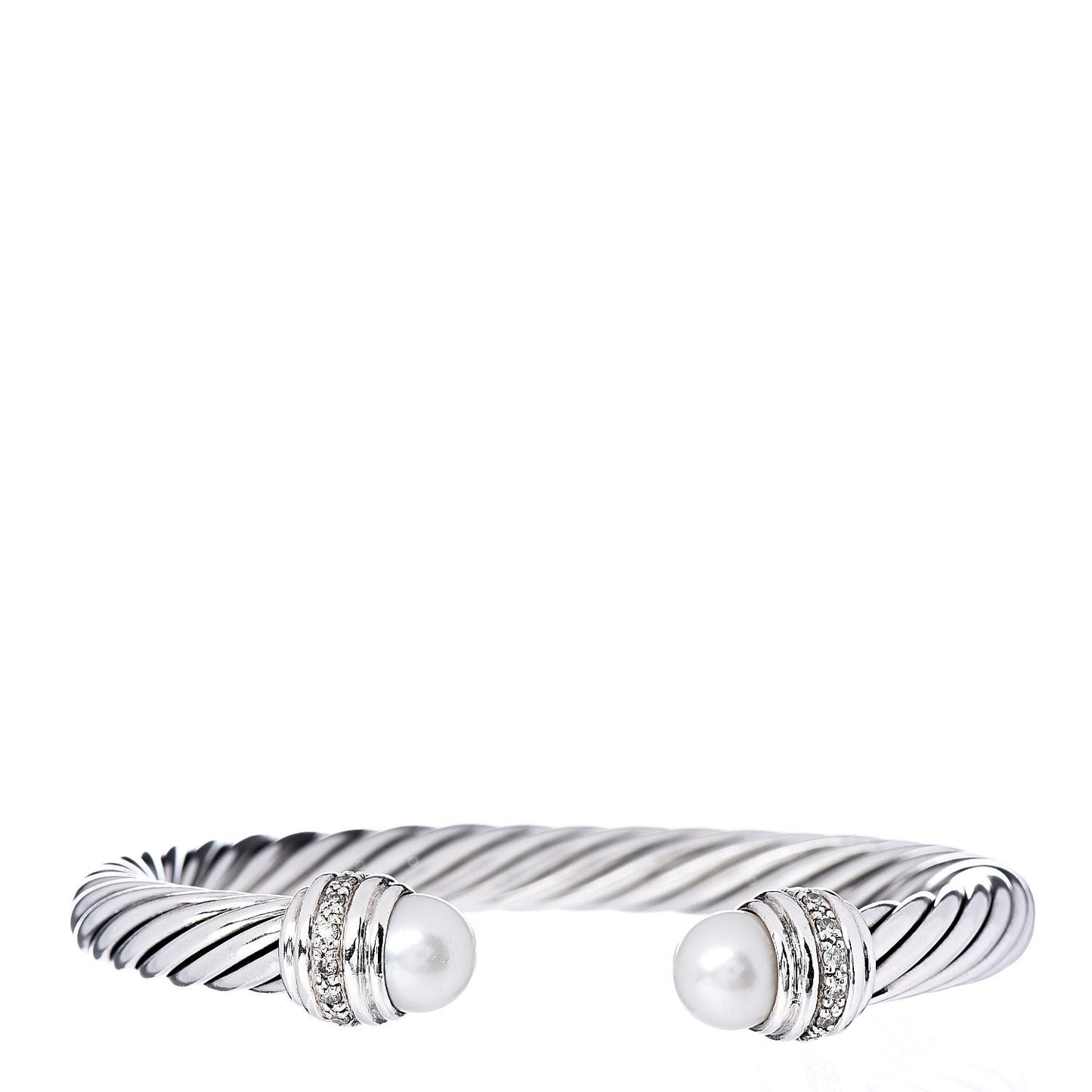 Sterling Silver Diamond Pearl 7mm Cable Classics Bracelet