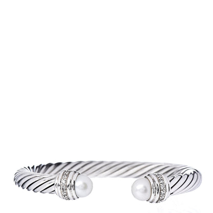 David Yurman Sterling Silver Diamond Pearl 7mm Cable Classics Bracelet 1 of 4