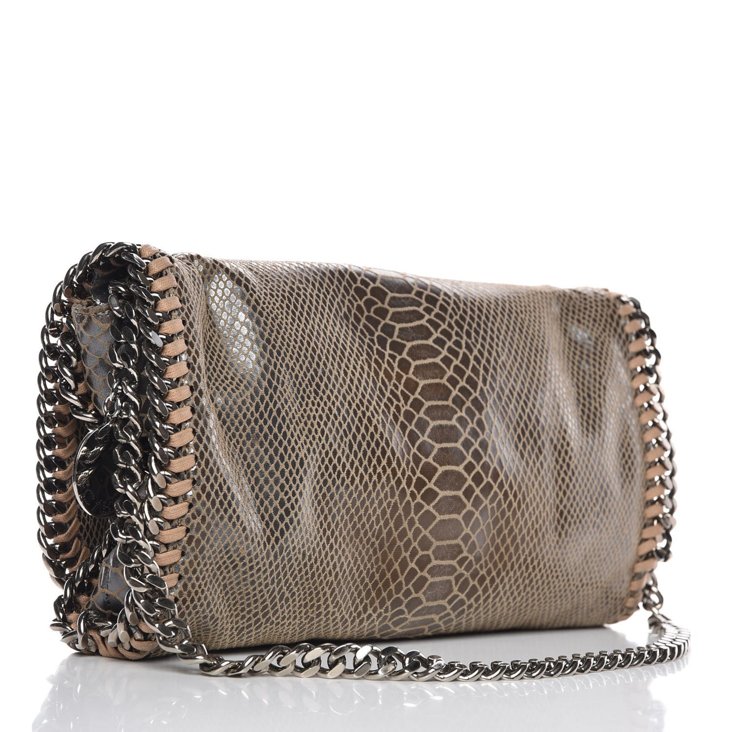 Eco Python Embossed Falabella Fold Over Clutch Brown