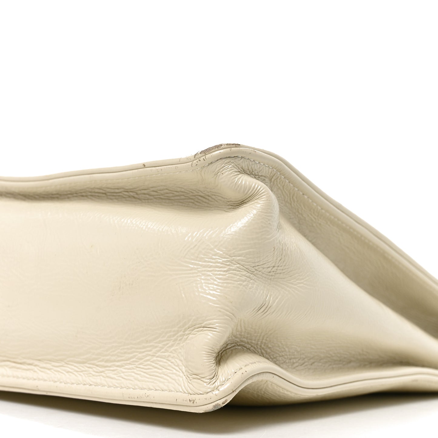 Shiny Aged Calfskin North South Shopping Bag White