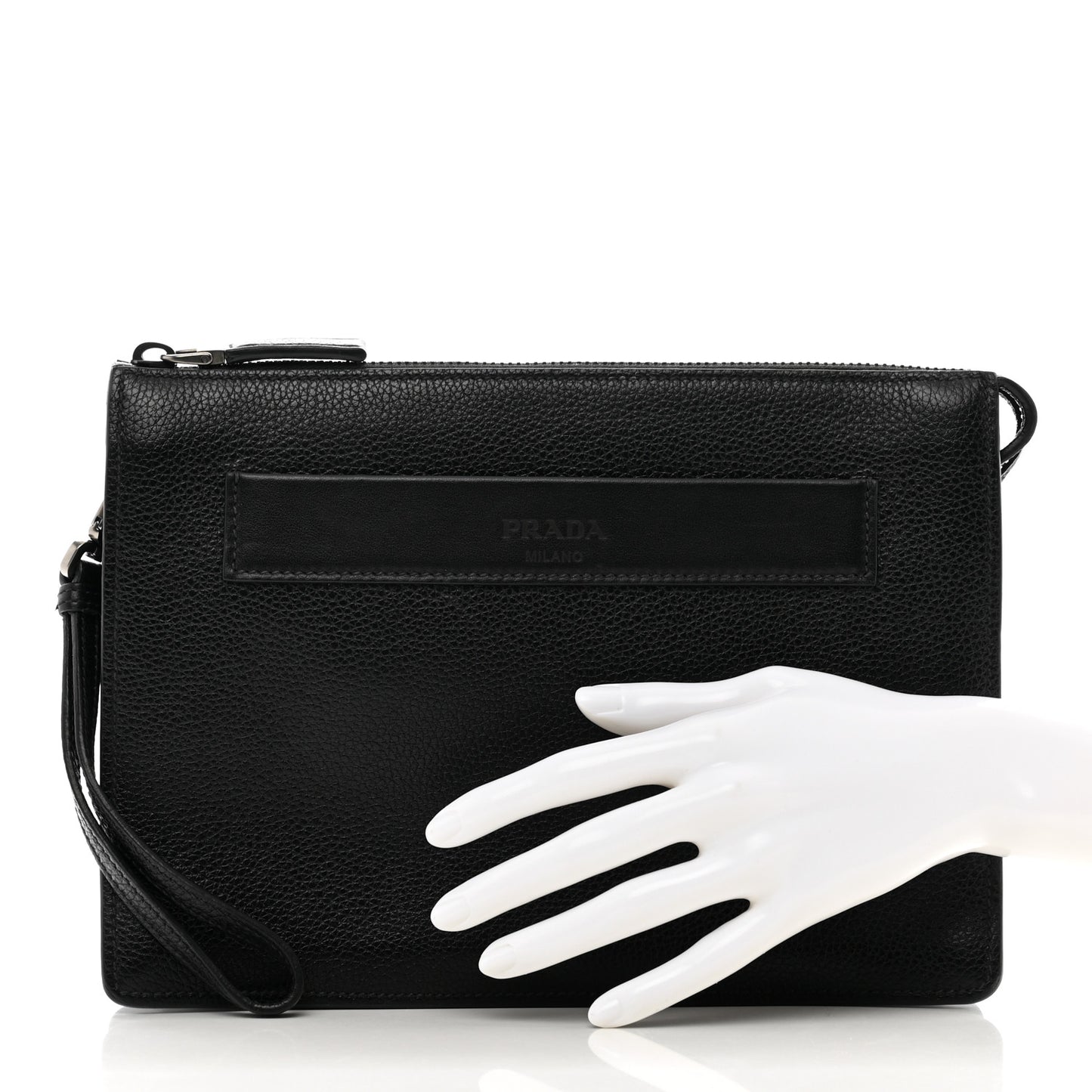 Vitello Daino Wristlet Pouch Black