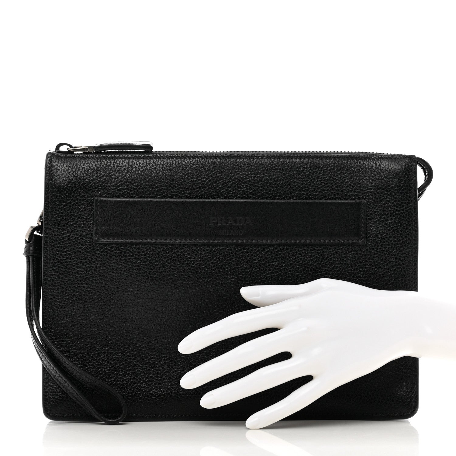 Prada Vitello Daino Wristlet Pouch Black 2 of 9