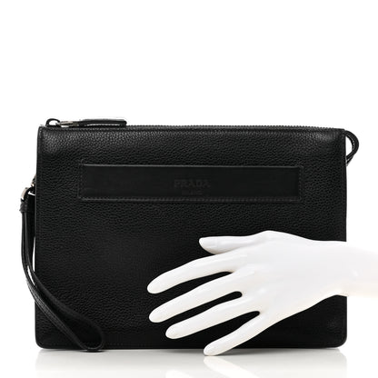 Prada Vitello Daino Wristlet Pouch Black 2 of 9