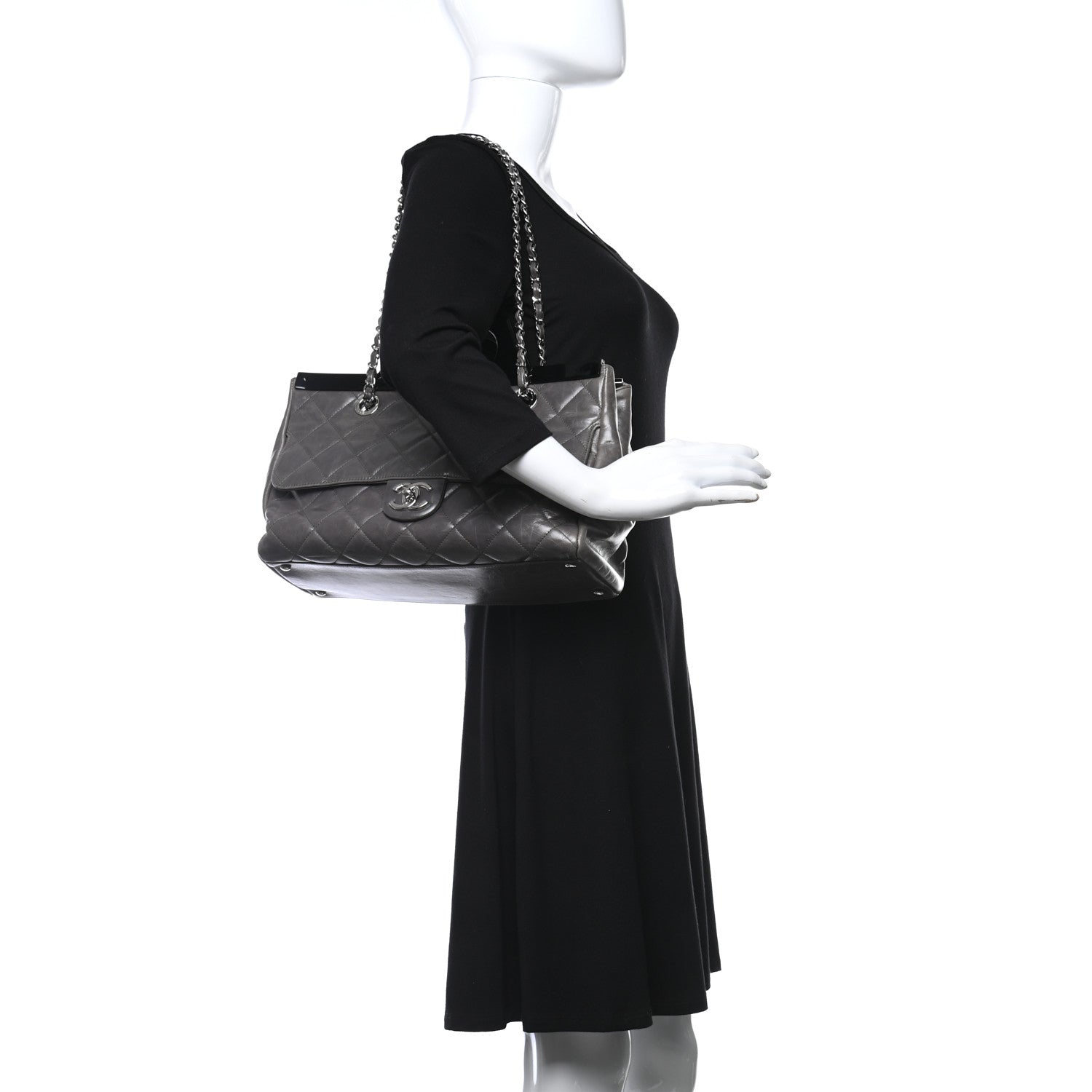 Chanel Glazed Calfskin Quilted Small CC Delivery Tote Grey 2 of 9