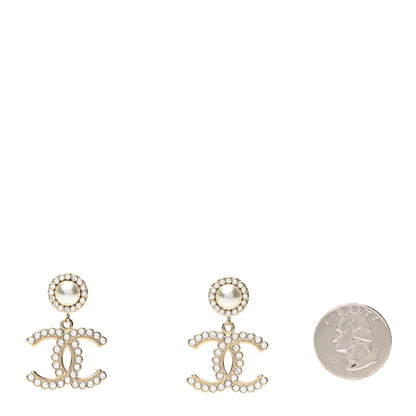 Chanel Crystal Pearl Bow-tiful CC Drop Earrings Gold 2 of 5