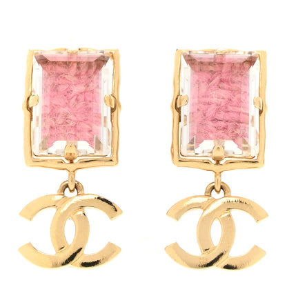 Chanel Crystal Tweed CC Drop Earrings Pink Gold 1 of 5