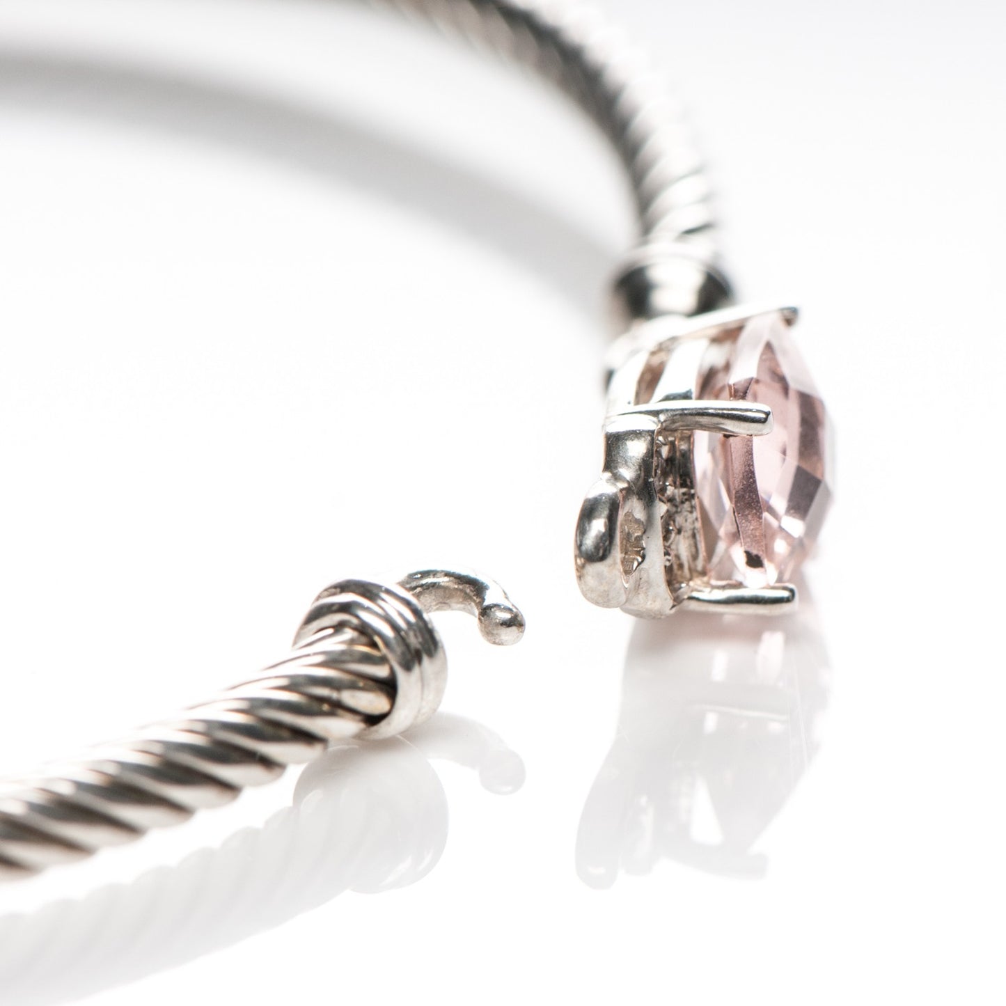 Sterling Silver Diamond Morganite 3mm Petite Wheaton Bracelet