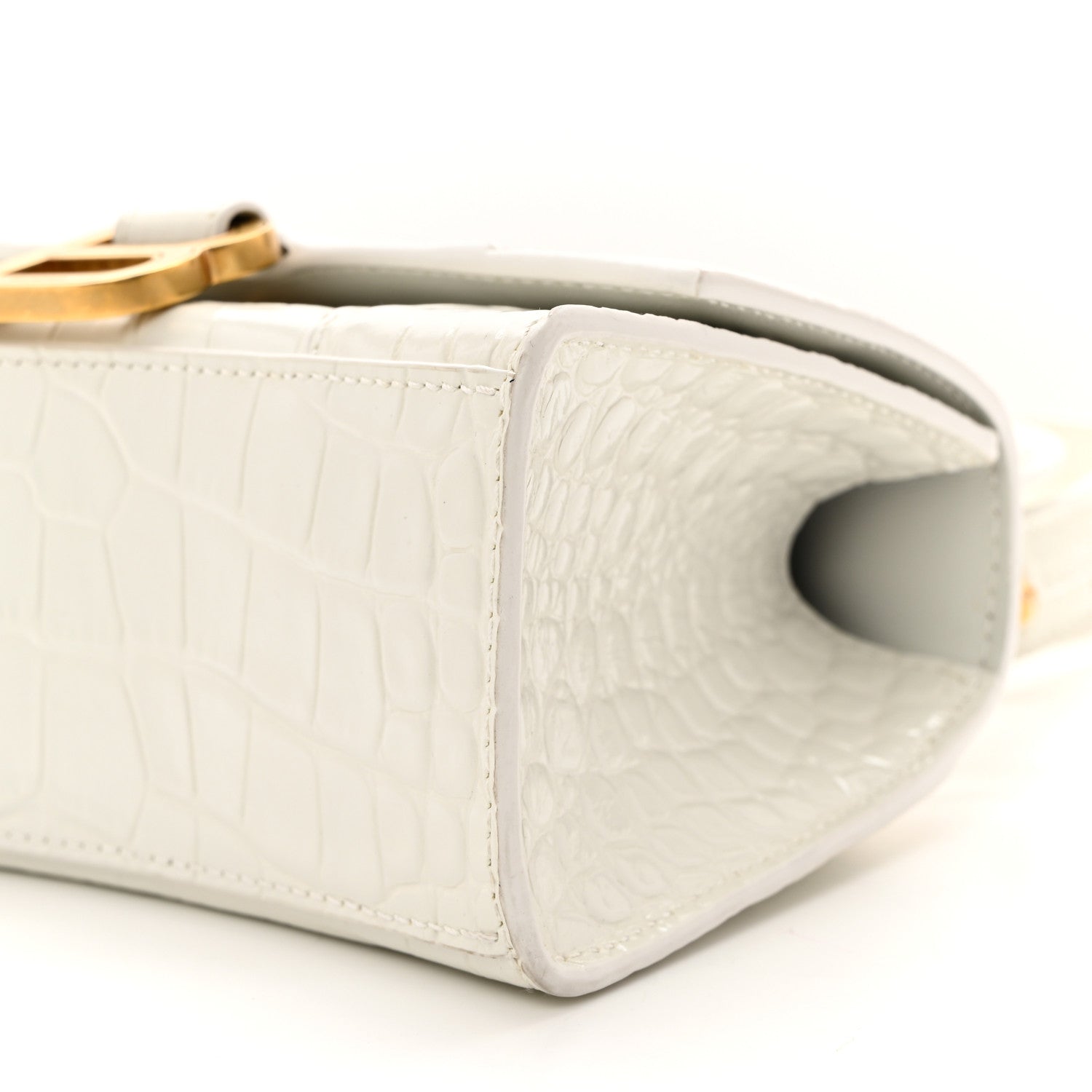 Balenciaga Shiny Calfskin Crocodile Embossed Hourglass Top Handle Bag XS White 11 of 13