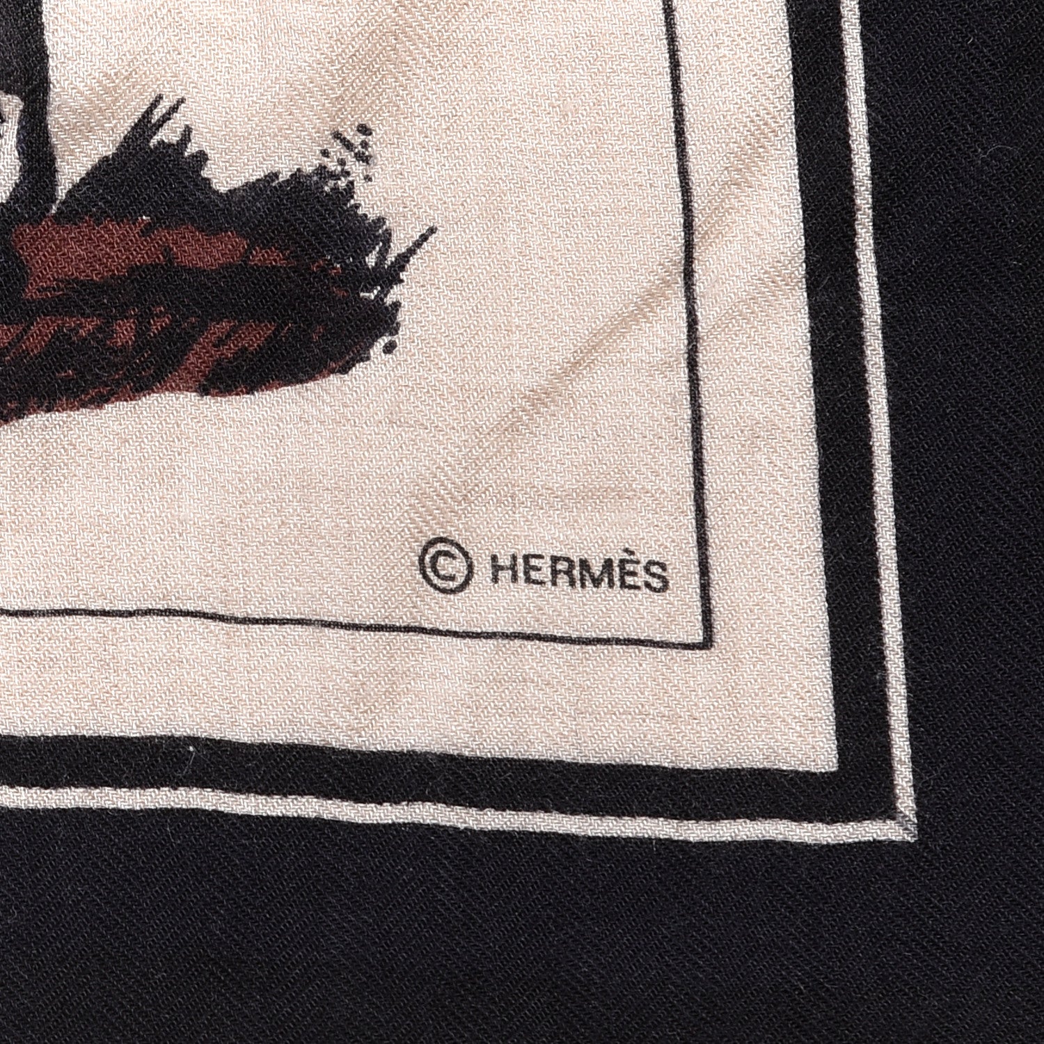 Hermes Silk Cashmere Couvertures Et Tenues de Jour Shawl 140 Natural Black 3 of 4