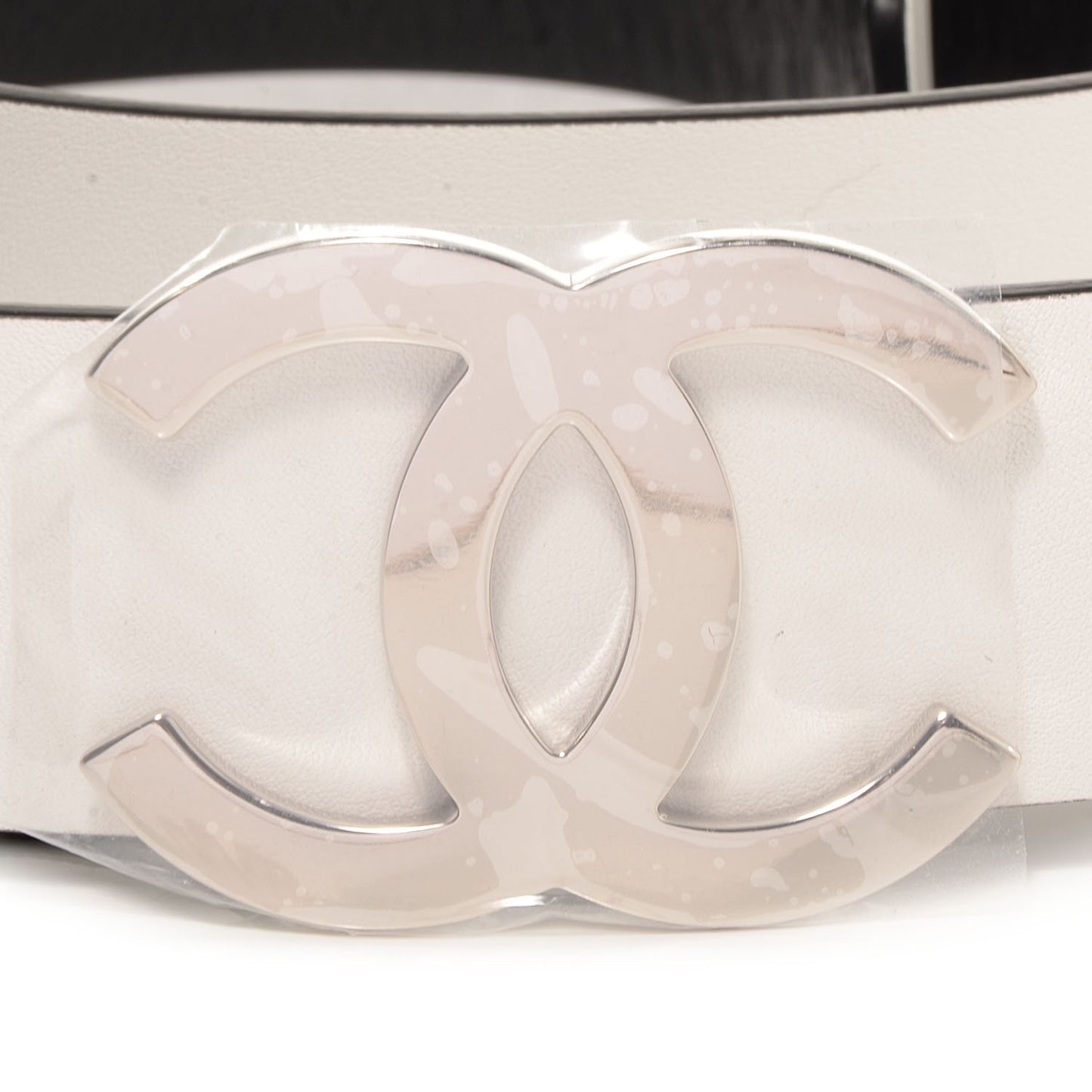 Reversible Leather CC Logo Belt 80 White Black