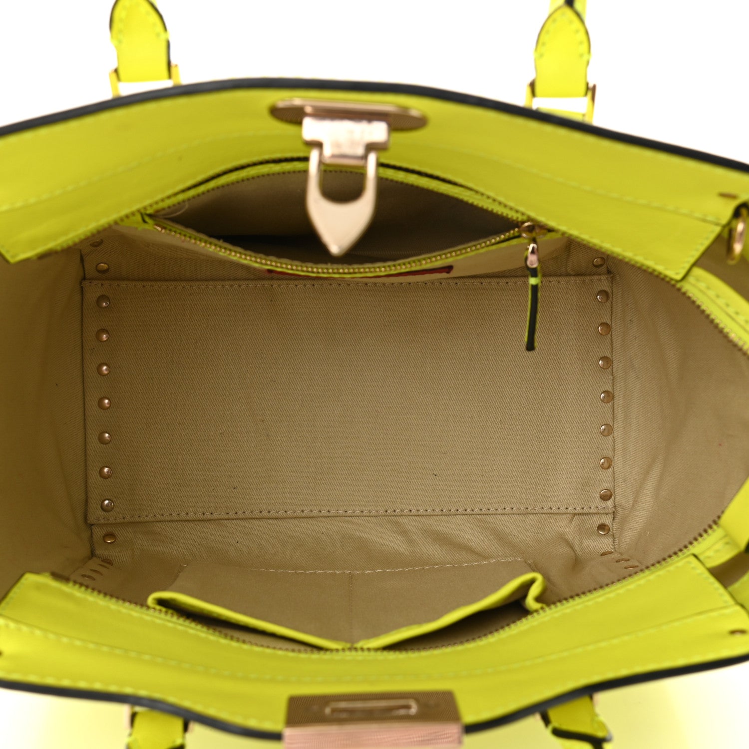 Valentino Garavani Vitello Small Rockstud Double Handle Tote Yellow Fluo 4 of 11