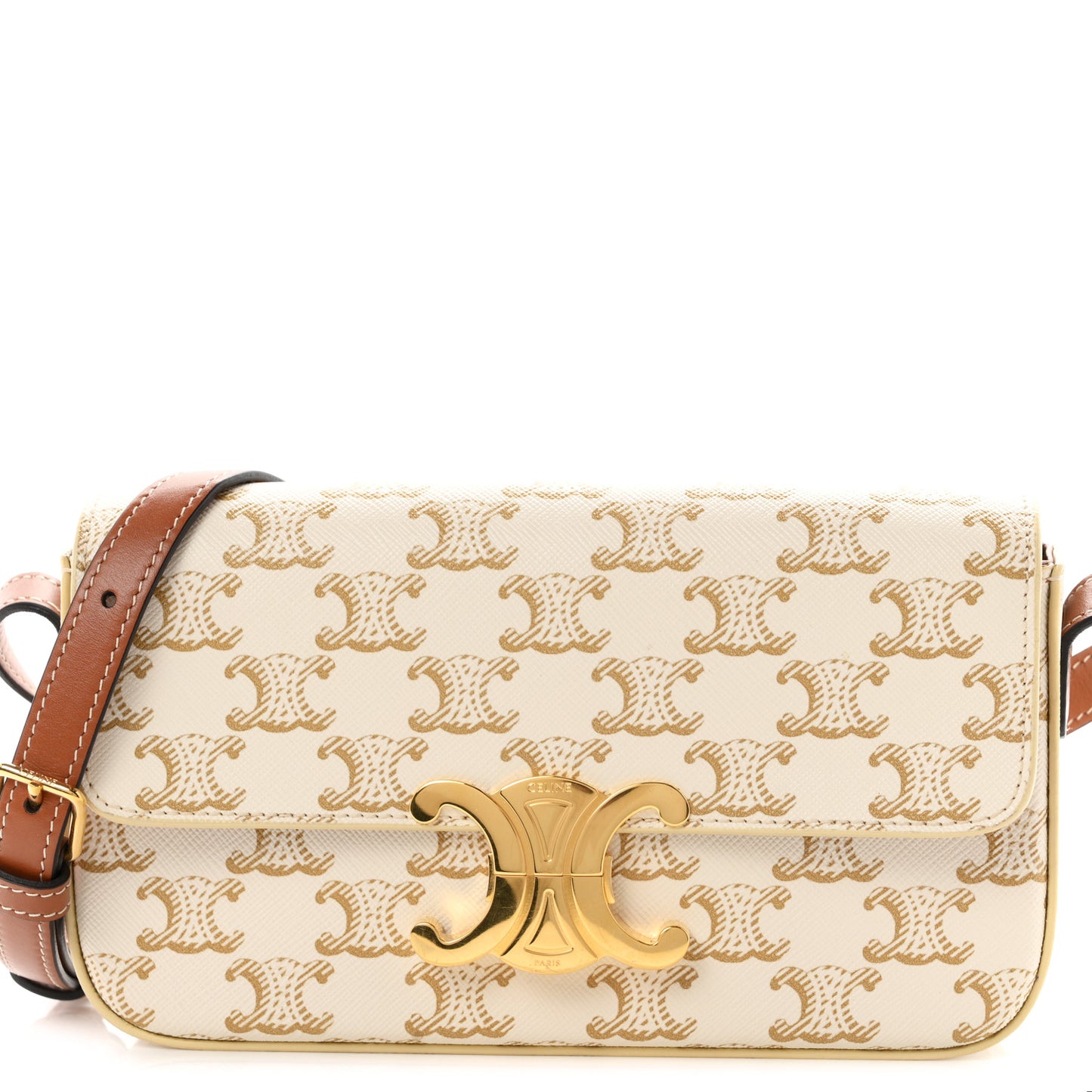 Canvas Calfskin Triomphe Shoulder Bag White