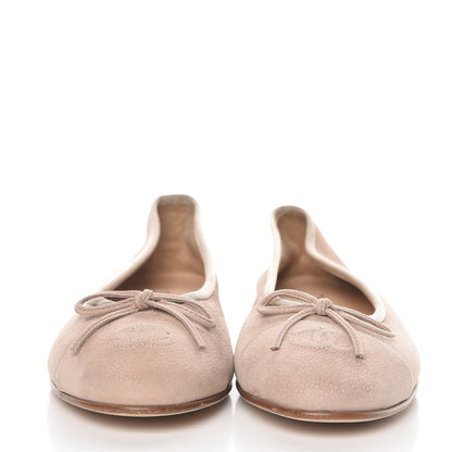 Chanel Nubuck Cap Toe CC Ballerina Flats 39.5 Light Brown 2 of 8