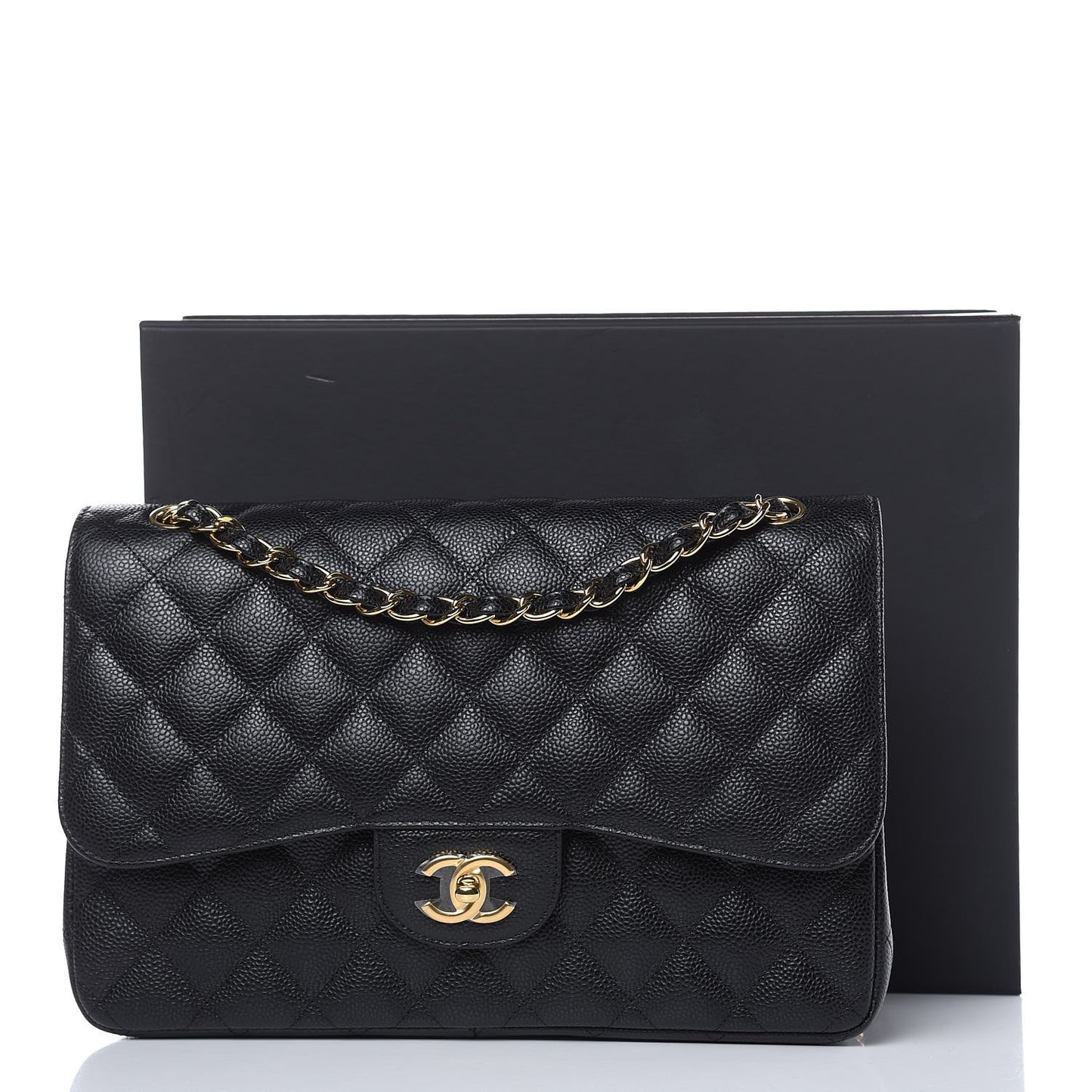 Caviar Quilted Jumbo Double Flap Black