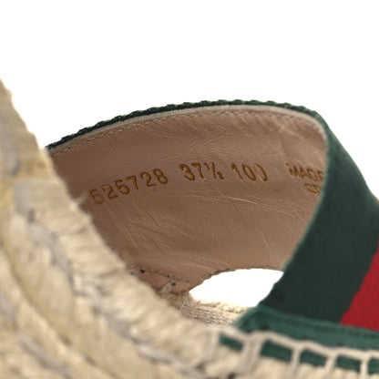Gucci Canvas Malaga Kid Web Ankle Wrap Espadrille Wedge Sandals 37.5 Green Red Mystic White Emerald 7 of 10