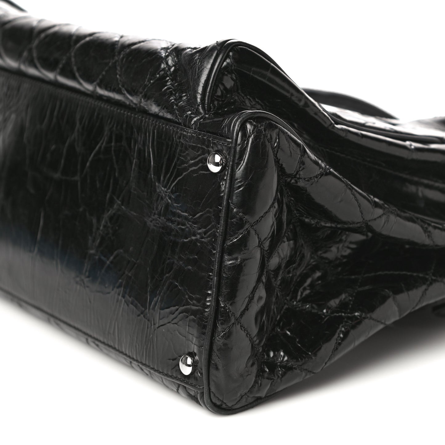 Glazed Calfskin Quilted Large New Portobello Tote Black