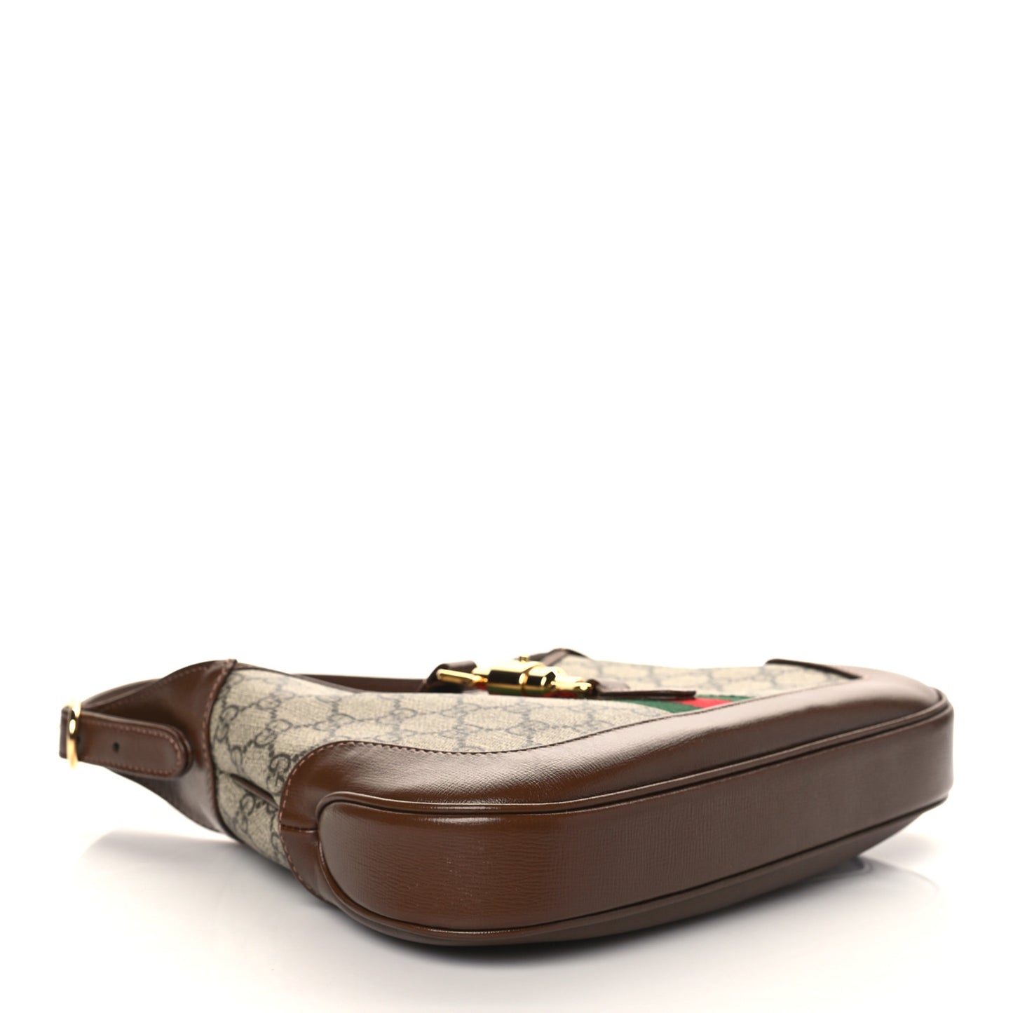 GG Supreme Monogram Azalea Calfskin Web Small Jackie 1961 Hobo Beige Ebony Brown Sugar