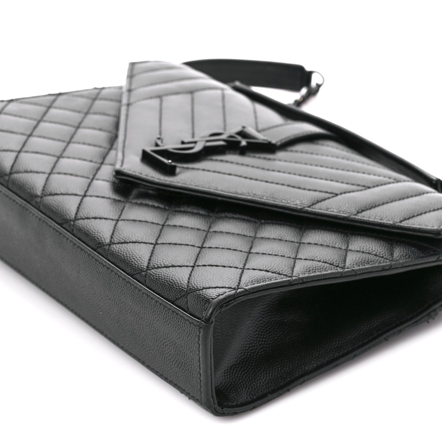Grain De Poudre Textured Mixed Matelasse Triquilt Medium Monogram Monochrome Satchel Black