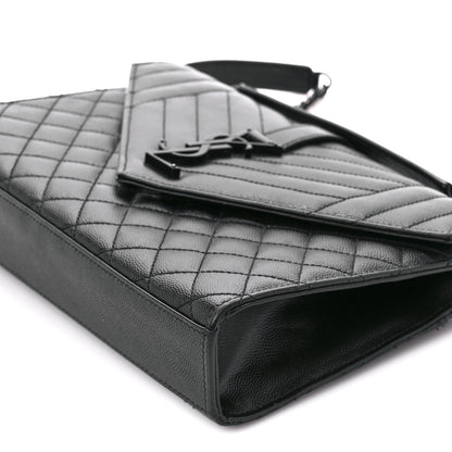 Saint Laurent Grain De Poudre Textured Mixed Matelasse Triquilt Medium Monogram Monochrome Satchel Black 12 of 12